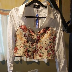Cider Floral Corset Blouse - White and Red